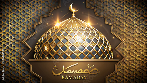 Ramadan golden mosque dome with Islamic geometric patterns