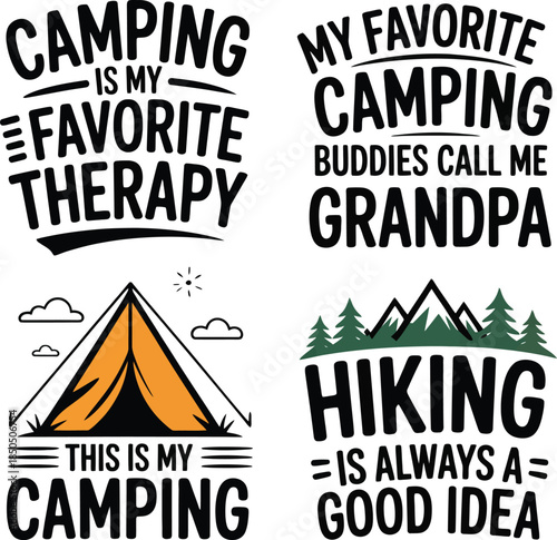 Camping is my favorite therapy vector design for t shirt and print templates
