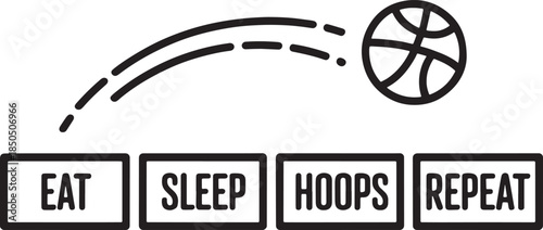 Eat sleep hoops repeat typography design basketball action sport vector game