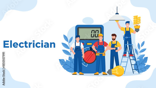 Banner landscape of electrician, vector illustration