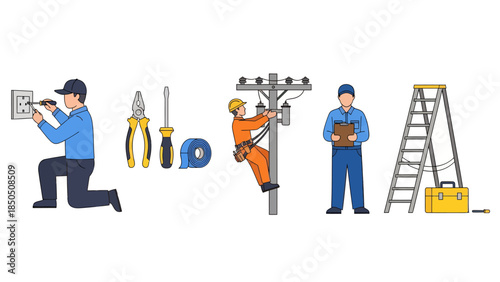 A electrician engineer with their jobs, vector illustration