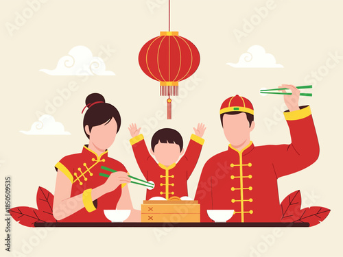 Happy family celebrate chinese new year, vector illustration design