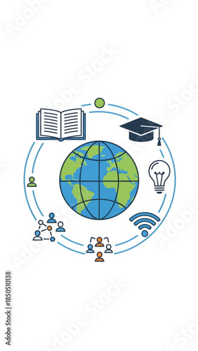 Global Education Concept with Icons and Globe 1.