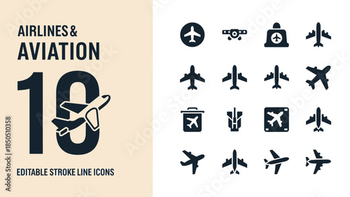 Airlines and Aviation Editable Stroke Line Icons Collection.