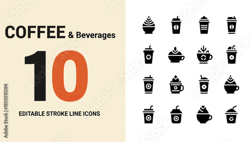 Coffee and Beverages Icons Set Editable Stroke Line Icons.