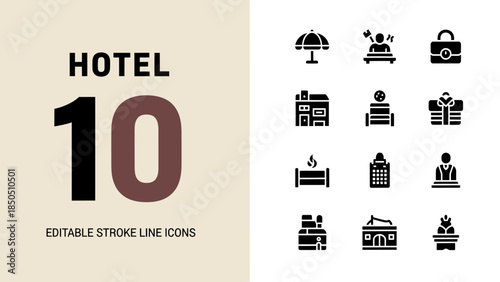 Hotel 10 Editable Stroke Line Icons Collection.