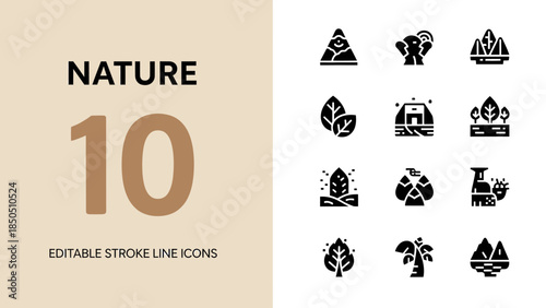 Nature Icons Collection Editable Stroke Line Art Elements.