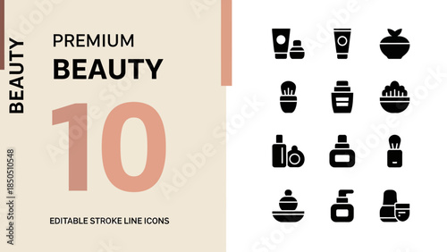 Premium Beauty 10 Editable Stroke Line Icons Collection.