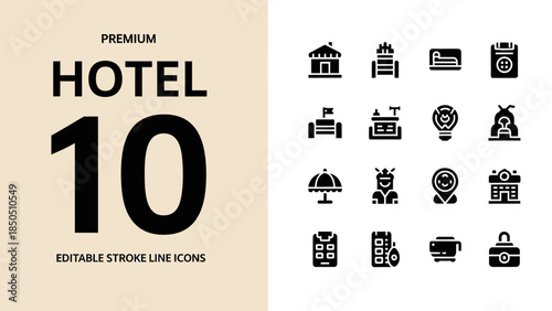 Premium Hotel Icons Collection Editable Stroke Line Icons.