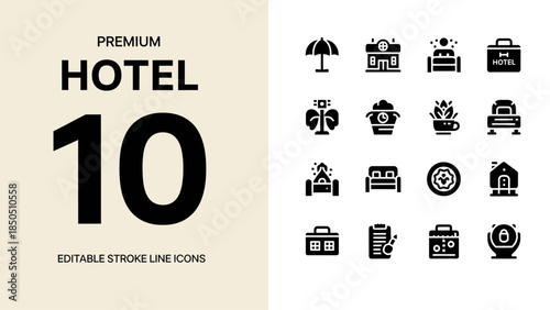 Premium Hotel Icons Collection for Hospitality Services.