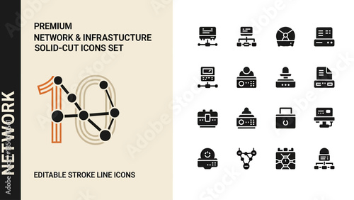 Premium Network and Infrastructure Solid Cut Icons Set.