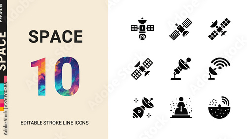 Space exploration and satellite technology icons collection.