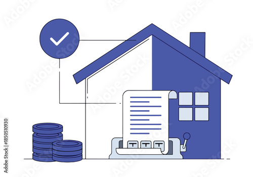 Home loan approval process and financial transaction illustration - Vector stock illustration - Technology stock illustration - Business stock illustration - website stock illustration