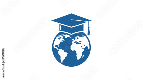 Graduation Cap on Globe Icon Illustration 1.