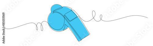 Continuous line art of a whistle with curved lines. Referee and judge concept. Vector illustration with color.