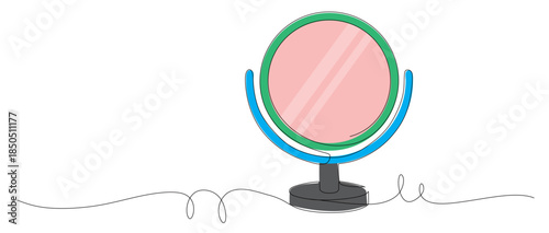 Continuous line art of a sitting mirror with curved lines. Vector illustration with color