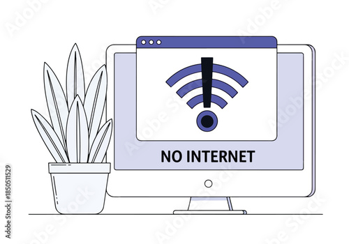 Computer screen displays no internet connection with wifi symbol - Vector stock illustration - Technology stock illustration - Business stock illustration - website stock illustration
