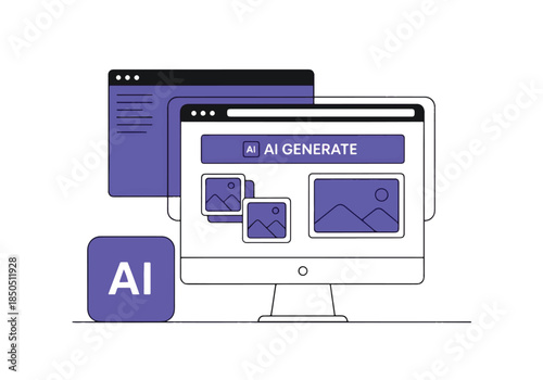 Artificial intelligence creating digital art and web design elements - Vector stock illustration - Technology stock illustration - Business stock illustration - website stock illustration
