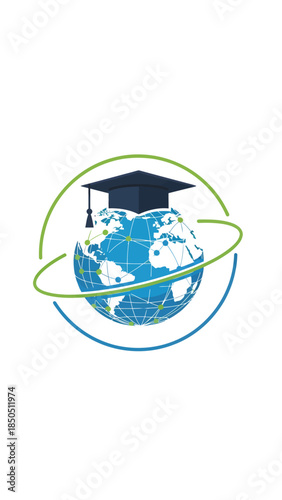 Graduation Cap on Globe Symbolizing Education.