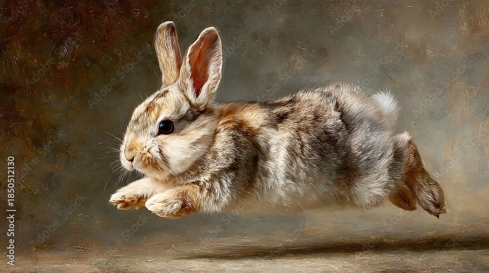 Fototapeta premium Rabbit mid-air - A dynamic capture of a leaping hare.