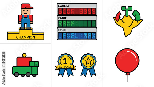 Colorful Toy Vehicles and Celebratory Awards for Kids and Playtime Activities