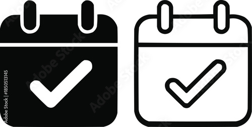 Calendar Checkmark Icon Set Solid and Outline Vector Symbols