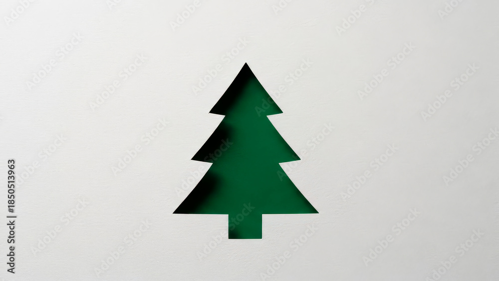 Fototapeta premium Green christmas tree paper cutout minimalist background