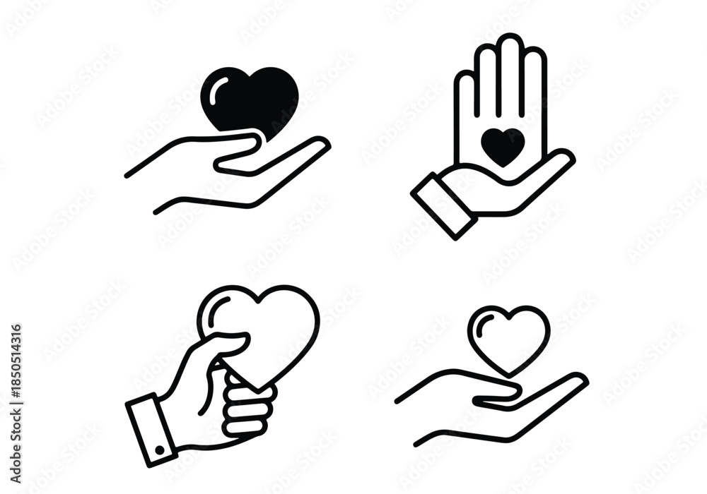 Fototapeta premium Hand with heart icons\Solid icons vector collection - Vector icon set - Line and glyph solid icon set - Icon vector - Flat Design Icon - Blue icon set 