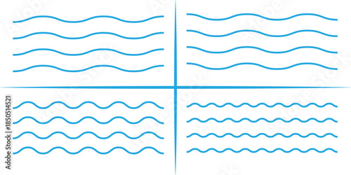 Sea wave icon set. Set of thin line waves. Various wave water lake river. Water logo, line ocean symbol in vector flat style. Zigzag line. Water logo, symbol vector collection.