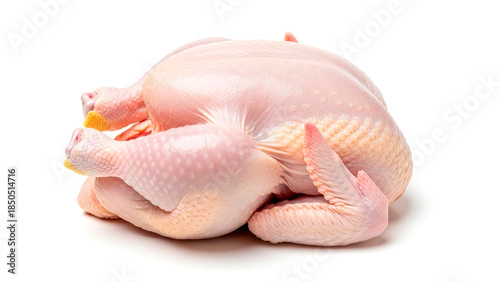 Raw whole chicken on white background for cooking
