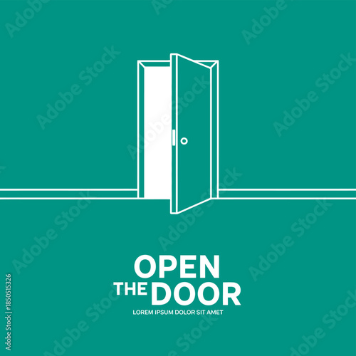 Illustration of open door showing entrance and exit concept hand drawn vector artwork isolated on white background for design, architecture, interior, or creative projects
