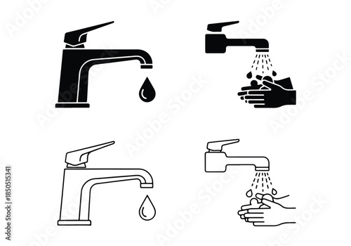 Hand washing icons\Solid icons vector collection - Vector icon set - Line and glyph solid icon set - Icon vector - Flat Design Icon - Blue icon set 