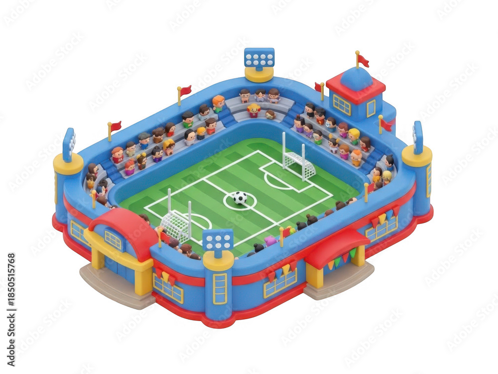 Obraz premium Stylized 3d football stadium with spectators isolated on transparent background for web, social media, and game graphics