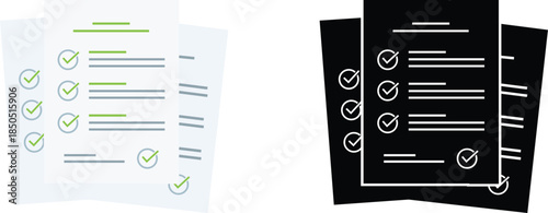 Flat checklist document Icons set for audit, Report and verification vector Illustration.