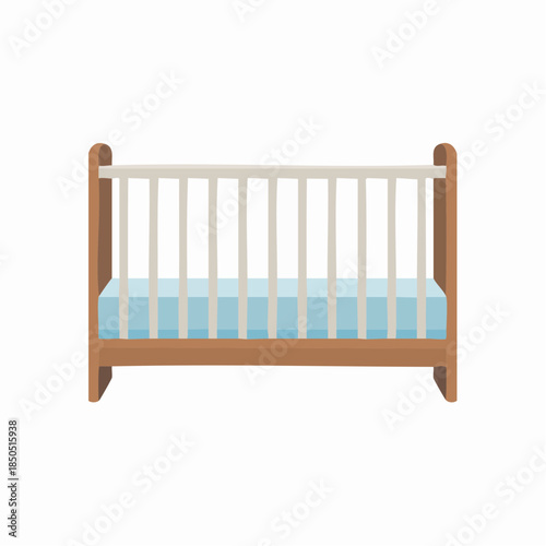 Baby Crib with Blue Mattress Icon Vector Illustration