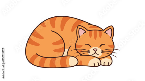 Cartoon illustration of an orange tabby cat sleeping peacefully on a white background with closed eyes and a serene expression.