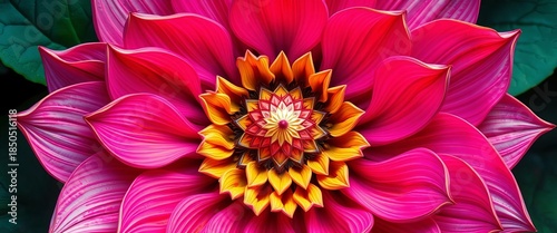 Intricate, swirling petals, vibrant hues, geometric core,  nature,  digital