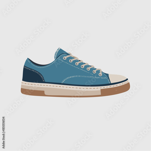 Casual Blue Canvas Sneaker Vector Illustration on Plain Background