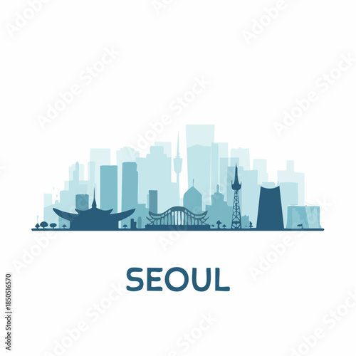 Seoul City Skyline Silhouette Vector Illustration