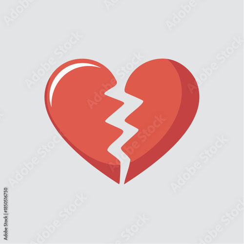 Broken Heart Icon. Red Flat Design Symbol of Love, Sadness, Breakup