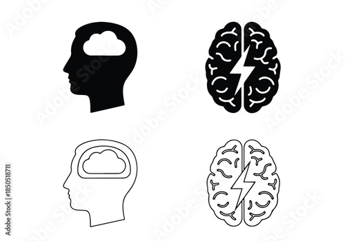 Mind and thought vector icons\Solid icons vector collection - Vector icon set - Line and glyph solid icon set - Icon vector - Flat Design Icon - Blue icon set 