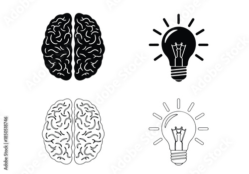 Brain and lightbulb icons\Solid icons vector collection - Vector icon set - Line and glyph solid icon set - Icon vector - Flat Design Icon - Blue icon set 