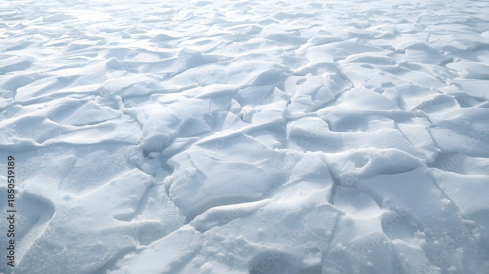 Obraz premium Frozen landscape with ice sheets and snow-covered terrain viewed from above