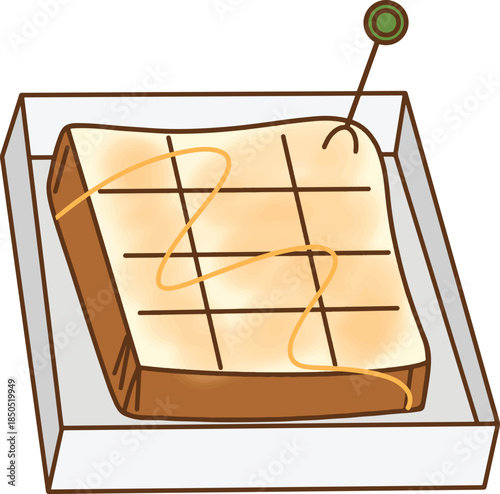 A cartoon square piece of toast with a toothpick in it.