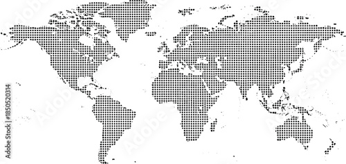 Stylized dotted world map with black dot continents, abstract modern layout for global design, education, and vector illustration use