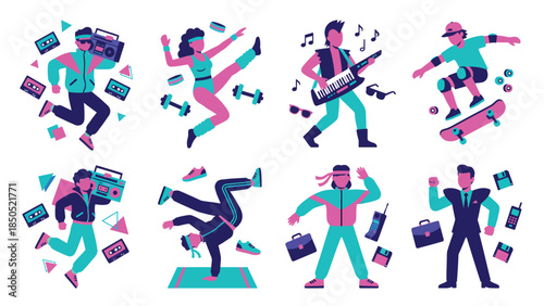 Dynamic Illustration of People Engaged in Exciting Sports and Fitness Activities for Active Lifestyle and Wellness Campaigns