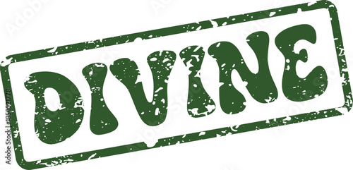 Authentic Divine Rubber Stamp Impression with Vintage Grunge Texture in Green