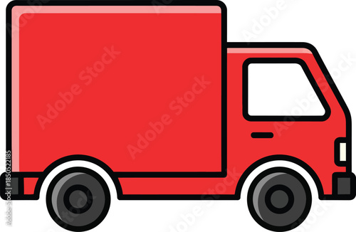 Red delivery truck simple flat vector illustration for logistics and shipping services isolated on 