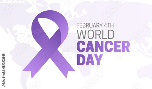 February World Cancer Day Illustration with Lavender Purple Ribbon