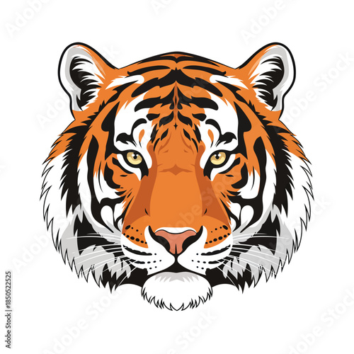 Close-up portrait of a fierce tigers face with striking orange and black stripes.